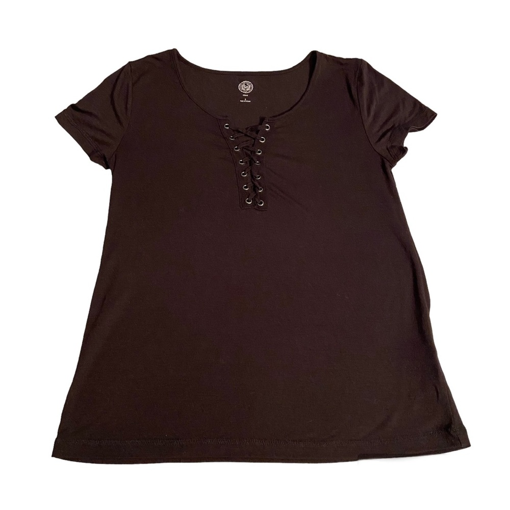 Black short sleeve tee with lace up detail Small